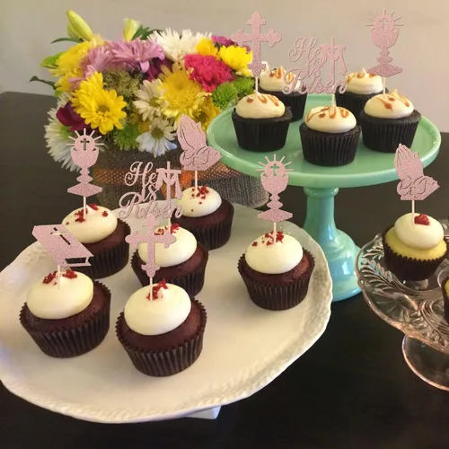 Miniatura 5 de 30 piezas de decoración para magdalenas de Pascua con purpurina de cruz religiosa He is resucitado para cupcakes de la Santa Biblia, Dios bendiga