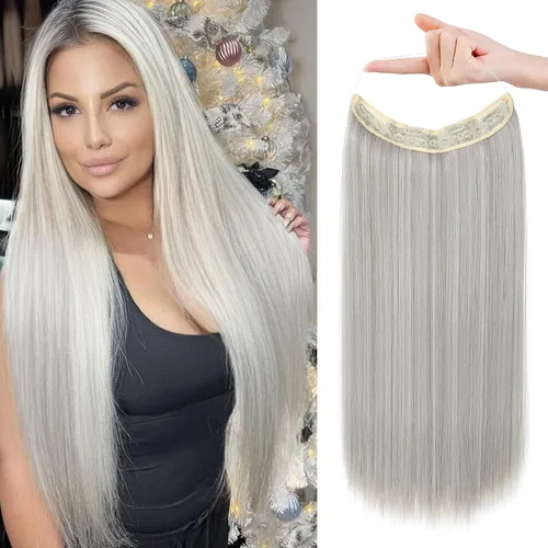 Miniatura 10 de REECHO - Extensiones de cabello con alambre invisible y con cintillo transparente, tamaño ajustable, clips seguros extraíbles, cabello lacio, diseño