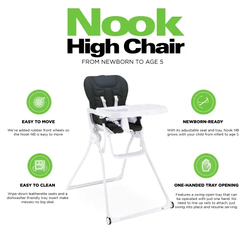 Miniatura 5 de Joovy Nook NB - Silla alta con bandeja abierta ajustable de cuatro posiciones, asiento reclinable de 3 posiciones y ruedas delanteras para mayor