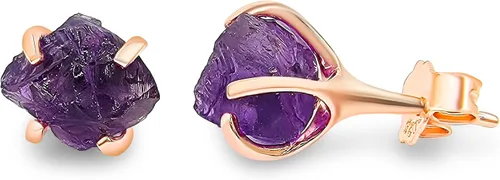 Miniatura 54 de Aretes de piedra preciosa natural en bruto con oro rosa sobre plata de ley 925, 6 a 0.276 in, regalo de piedra de nacimiento de calidad genuina
