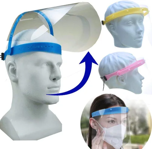 ProSPORT - Paquete de 2 protectores faciales transparentes abatibles, color azul oscuro, protege contra líquidos en aerosol, ajustable, talla única,