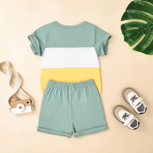 Miniatura 49 de Ropa para bebé niño pequeño, trajes de verano de manga corta, camiseta de retazos y pantalón con bolsillo, conjunto de 2 piezas, 12 meses a 4 años