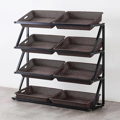 Miniatura 10 de Shelves 4/5 Tier Commercial Supermarket Fruit Rack Vegetable Shelf, Retail Display Rack, Large Capacity Snack Storage Basket for Pantry/Retail Nero