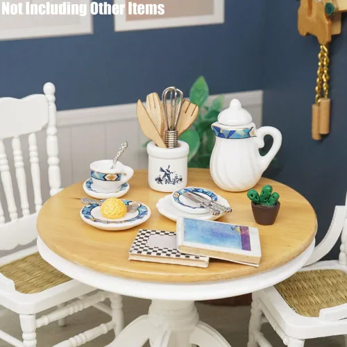Miniatura 6 de Odoria 1/12 Juego de té de porcelana en miniatura Platos y cubiertos Utensilios de cocina Accesorios para casa de muñecas, azul mediterráneo