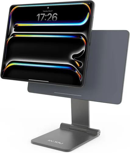 KU XIU Soporte magnético plegable solo para iPad Pro 11 M4 (2024), soporte de tableta ajustable de aleación de aluminio de 360°, soporte de