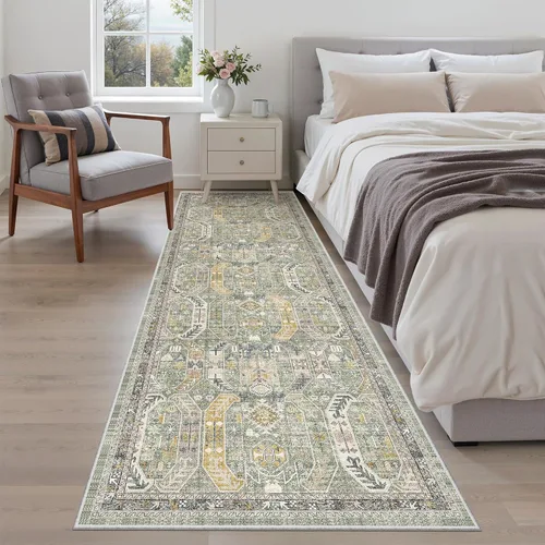 Miniatura 481 de Madane Tapete lavable de 2 x 10 pies para pasillo, cocina, recibidor, clásico, suave, antideslizante para interiores, casa de campo, baño, sala
