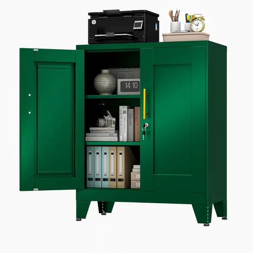 Miniatura 25 de Gabinete de Almacenamiento de Metal Negro, Gabinete de Almacenamiento Alto de 36" con Cerradura y 2 Estantes Ajustables, Organizador de Casillero