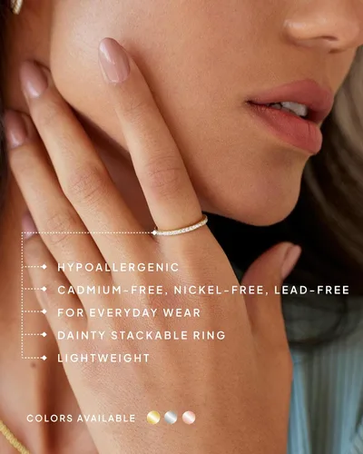 Miniatura 4 de PAVOI - Anillo apilable de plata de ley 925 chapado en oro de 14 quilates con diamantes de imitación de circonia cúbica para mujer