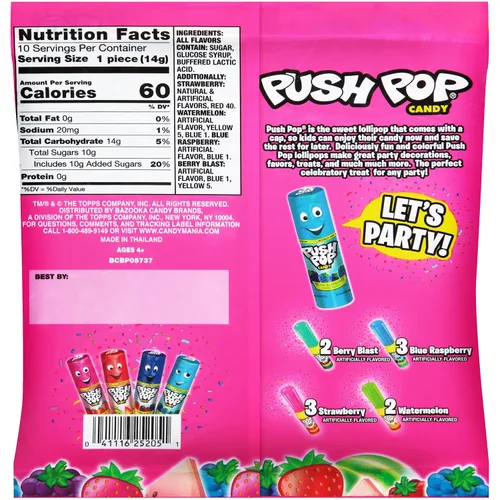 Miniatura 3 de Push Pop Paquete de fiesta – 10 chupones de paletas + paquete de fiesta de biberón – 10 paletas con salsa de azúcar en polvo – Variedad a granel