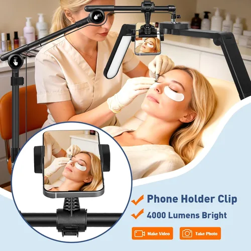 Miniatura 6 de KIRKAS Luz de media luna para extensiones de pestañas, tatuadores, luz LED de tecnología de pestañas mejorada con base rodante de 4 ruedas, lámpara