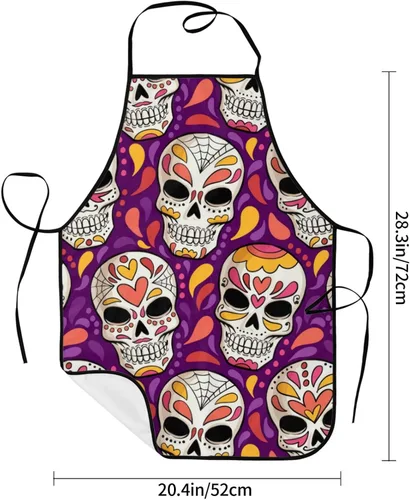 Miniatura 4 de Delantal de calavera de azúcar, delantales de cocina para hombres y mujeres, delantal de cocina, delantal de chef, delantales de jardín ajustables