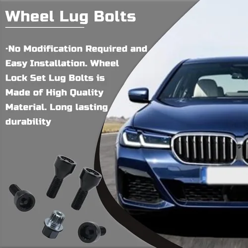 Miniatura 6 de M12 x 0.059 in Juego de pernos y tuerca de bloqueo de rueda para BMW 328i 525i 525xi 528i M3 M5 36136786419