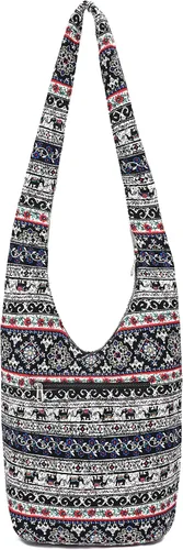 Miniatura 165 de Bolsa de hombro para mujer, de lona en estilo hippie/bohemio para llevar cruzada al hombro, disponible en diferentes colores y estampados