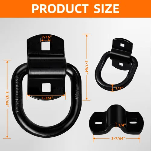 Miniatura 3 de 6 piezas anclajes de amarre resistentes en forma de D de 1/2 pulgada para remolque y caja de camión, resistencia a la rotura de 12,000 libras (negro)