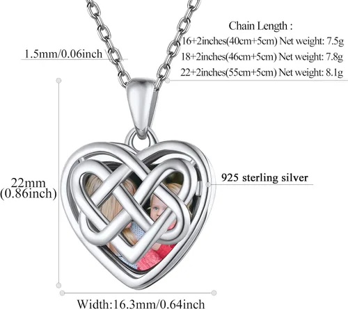 Miniatura 5 de FindChic Collar con medallón de corazón de plata de ley 925, nudo celta, rama delicada, ala de ángel, ramas de plantas, abrazo, llama, collar