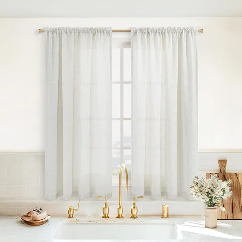Miniatura 36 de KOUFALL Juego de 2 cortinas de puerta francesa, cortinas de lino para puerta/ventana, cortina transparente boho para cristal lateral delantero