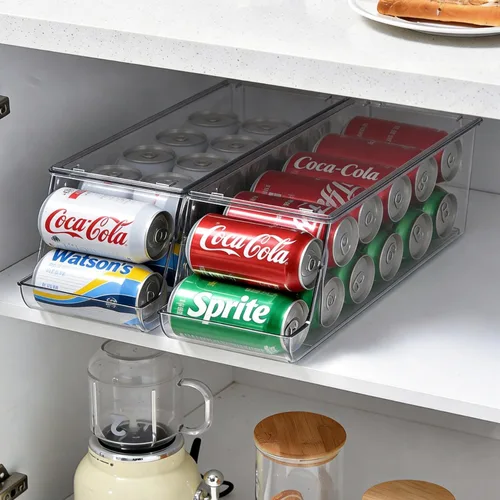 Miniatura 7 de Dispensador de latas de soda extra largo y ampliado con tapa para refrigerador, organizador apilable de bebidas para nevera, despensa, capacidad