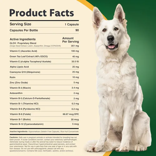 Miniatura 2 de Ocu-GLO Suplemento PB Vision para perros medianos y grandes: mezcla de polvo fácil de administrar con luteína, ácidos grasos omega-3, extracto