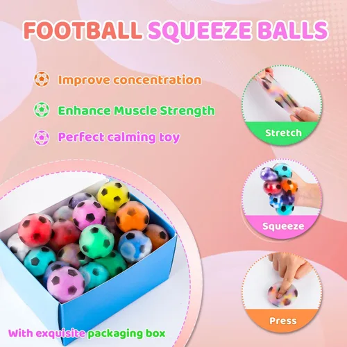 Miniatura 5 de Paquete de 24 bolas antiestrés para adultos, bola de fútbol sensorial para aliviar el estrés, juego de bolas esponjosas a granel para regalo de 24