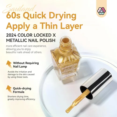 Miniatura 6 de SAVILAND Esmalte de uñas metálico dorado: esmalte de uñas espejo dorado de secado rápido, esmalte de uñas cromado regular, fácil de usar y quitar