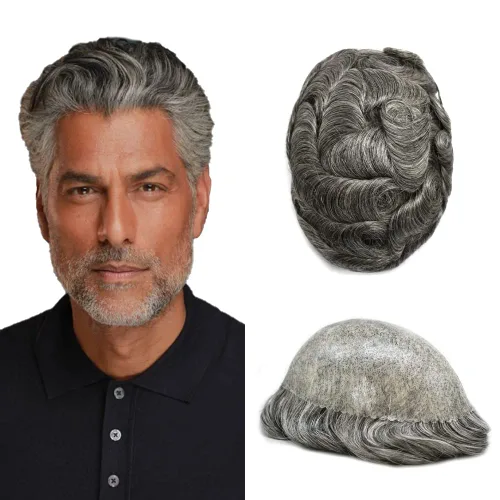Miniatura 41 de Hair Toupee para hombres Sistema de reemplazo de pelo completo Poly pieza de pelo para hombre Toupee Durable Europeo Sistema de cabello humano #420
