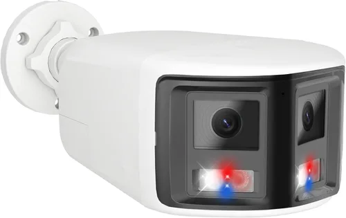 Anpviz Cámara de seguridad de doble lente de 180° 6MP, vista panorámica de 180 grados, cámara IP POE con cable, luz de destello estroboscópica roja