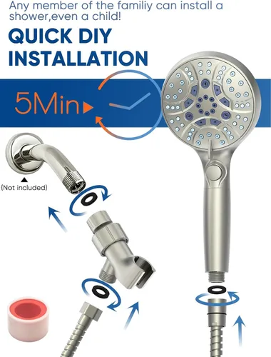 Miniatura 7 de Pavezo® Cabezal de ducha de mano de alta presión con filtro, botón de pausa de interruptor de encendido/apagado, cabezal de ducha de 10 modos