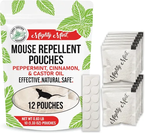 Mighty Mint Bolsas repelentes de ratones, fórmula de menta, aceite de ricino y canela, disuasorio natural para ratones y roedores, protección a base