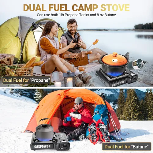 Miniatura 4 de Estufa de camping portátil de combustible dual Propane or Butane, 10,000 BTU, Automatic Ignition, Carrying Case & Windblocker, Emergency