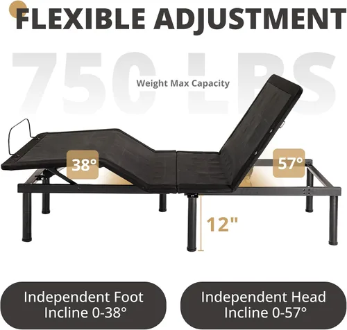 Miniatura 5 de EGOHOME Marco de cama ajustable individual XL con control remoto inalámbrico, base de cama eléctrica ajustable independiente con inclinación