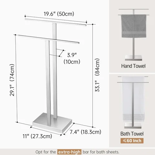Miniatura 4 de KES Toallero independiente para baño, toallero de piso para baño con base pesada de 2 niveles, soporte doble para toallas de baño de acero Acabado