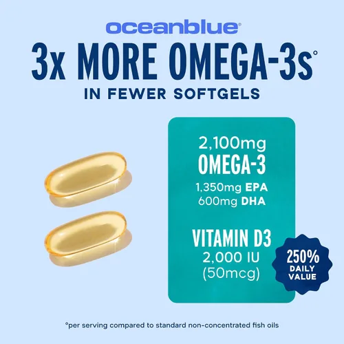 Miniatura 3 de Oceanblue Professional Omega-3 2100 con Vitamina D3 – 120 ct – Suplemento de Aceite de Pescado de Triple Potencia Sin Eructos con EPA, DHA, DPA