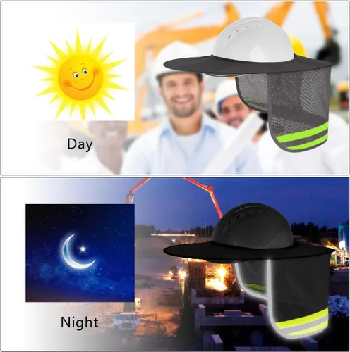 Miniatura 6 de Paquete de 2 protectores solares para casco duro, protector solar de malla de ala completa para cascos duros, alta visibilidad, reflectante