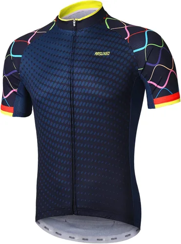 ARSUXEO Camiseta de ciclismo de manga corta para hombre, camiseta de ciclismo de montaña MTB con bolsillos con cremallera reflectante