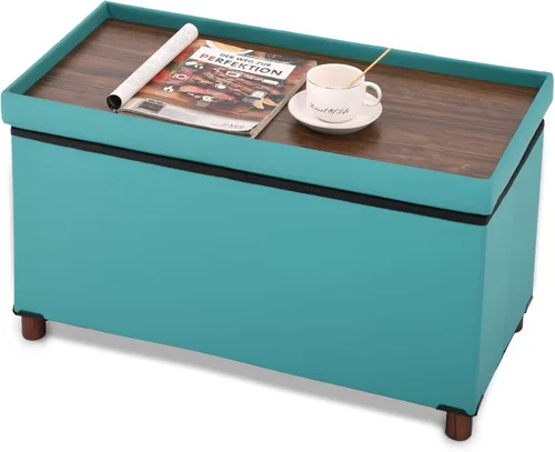 Miniatura 8 de Dorriss Banco otomano de almacenamiento para sala de estar, otomana de almacenamiento con bandeja, taburete para dormitorio, mesa de café, tapa