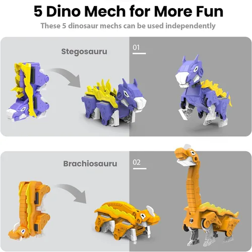 Miniatura 4 de Wenbeier - Juguetes de robot dinosaurio 5-en-1 transformables que incluyen 5 figuras de acción de dinosaurio - Construye y combina en un guerrero
