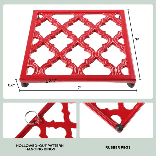 Miniatura 3 de JOGREFUL Alfombrillas salvamanteles de hierro fundido, soportes para ollas de cocina para mesa o encimeras Portect, resistentes al calor para Rojo