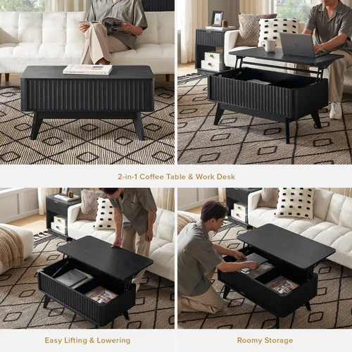 Miniatura 5 de mopio Brooklyn Mesa de Centro con Tapa Elevable para Sala de Estar, Mediados de Siglo, Granja Moderna con Superficie Elevable y Almacenamiento Roble