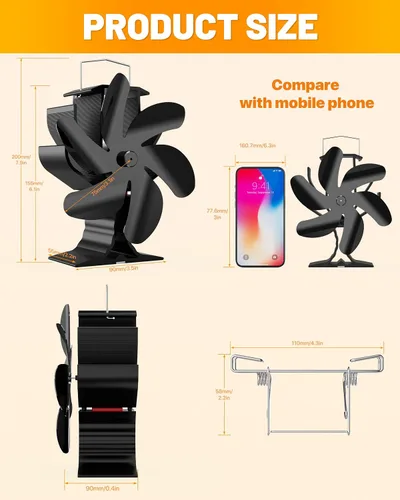 Miniatura 3 de HIDALIFE Ventilador de estufa de leña, ventilador de chimenea alimentado por calor con soporte compatible con calentador Buddy, soplador de estufa