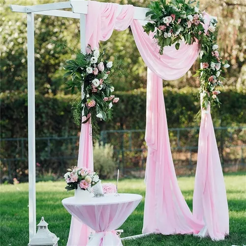 Miniatura 3 de Firlar Cortinas de arco de boda, cortina de telón de fondo transparente rosa de 18 pies, cortina de tela de gasa transparente, paneles drapeados
