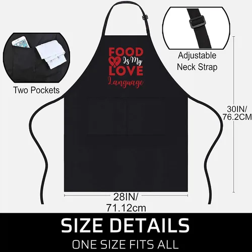 Miniatura 4 de Food Is My Love Language Foodie Chef Food Lover Blogger Delantales negros 1 tamaño para todos los hombres y mujeres Delantal de cocina, Negro
