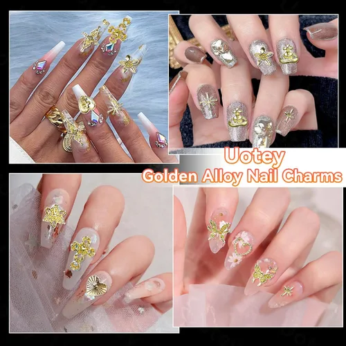 Miniatura 6 de 120 dijes de uñas dorados, corazón de estrella de metal 3D, flores de cruz dorada y dijes de la Virgen María para uñas acrílicas, accesorios