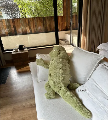 Miniatura 7 de Almohada de felpa de cocodrilo, animal de peluche de cocodrilo de 38 pulgadas, decoración del hogar, regalo de Navidad, San Valentín, cumpleaños