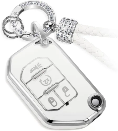 Miniatura 12 de Funda para llavero Jeep con llavero trenzado de diamante de lujo, funda suave mejorada para Wrangler Rubicon Gladiator JL JLU JT Sahara JLU Flip