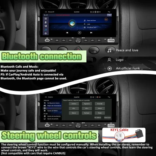 Miniatura 5 de Estéreo Universal Single Din para Automóvil con CarPlay Inalámbrico y Android Auto, Unidad Principal de Pantalla Táctil IPS de 6.86" con Cámara