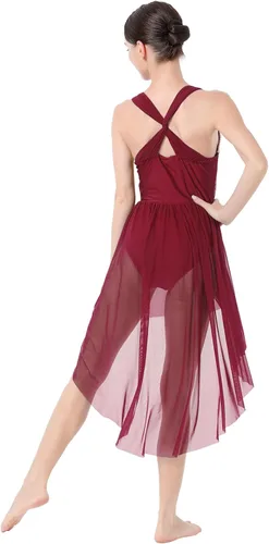 Miniatura 3 de ODASDO Vestido de baile lírico para mujeres adultas, moderno, contemporáneo, con lentejuelas, tul de malla, falda alta y baja, ropa de baile