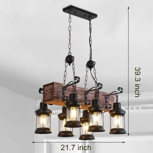 Miniatura 4 de iMeshbean Candelabro rústico de granja para comedor, cocina, isla, luces colgantes de madera industrial, lámpara de techo para sala de juegos, bar