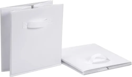 Miniatura 4 de Amazon Basics - Contenedores plegables de tela para almacenar, organizador con asas, 13 x 13 x 13 pulgadas, color blanco, paquete de 6