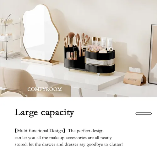 Miniatura 3 de COMFYROOM Organizador de maquillaje para tocador con soporte para brochas, organizador de maquillaje cosmético de 3 capas, organizador de maquillaje