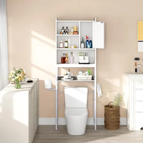 Miniatura 3 de AWQM Gabinete de almacenamiento sobre el inodoro, organizador de gabinete de baño con estante ajustable, soportes de inodoro independientes Blanco